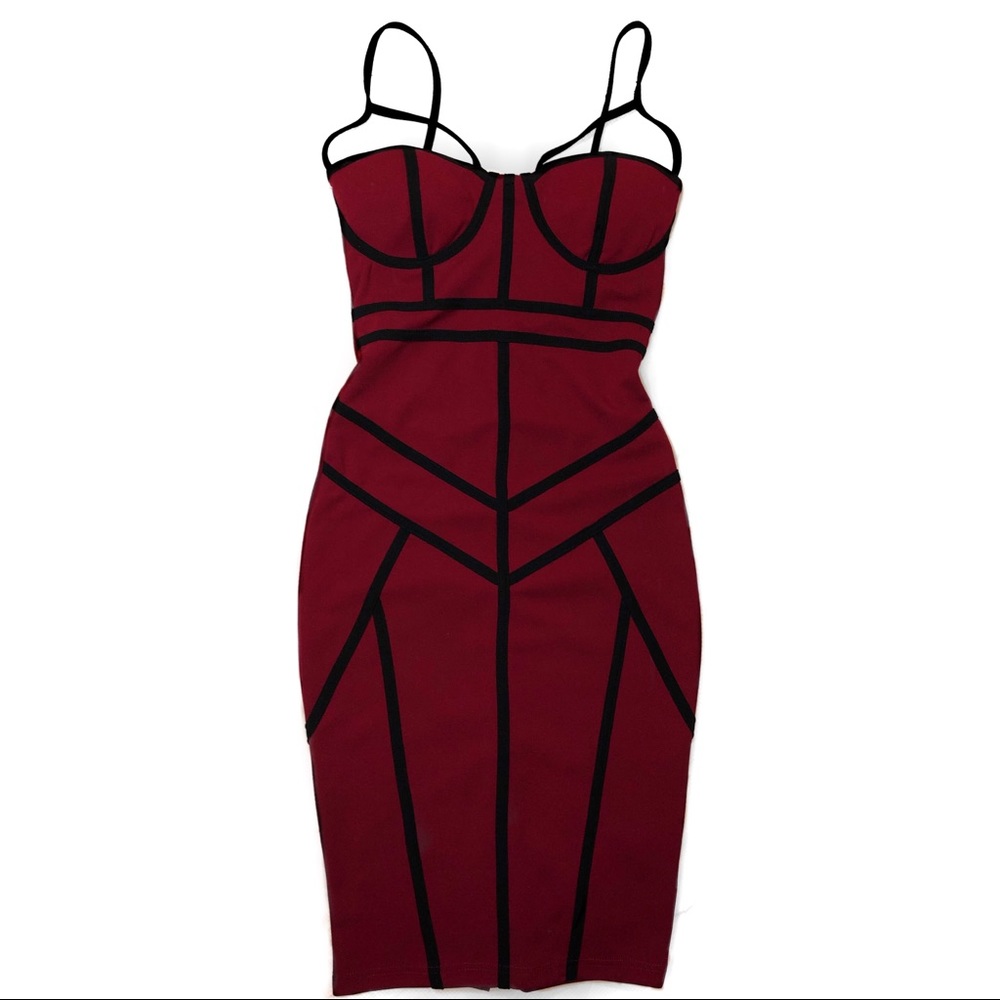 Burgundy with black stripes dress